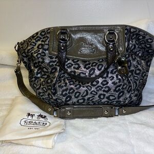 Coach Leopard Print Shoulder Bag - Black and Silver